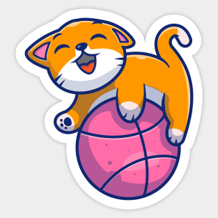 Cute Cat Playing Ball Cartoon (4) Sticker